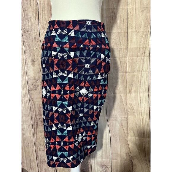 Lularoe Cassie Pencil Skirt Colorful Triangle Print Stretchy Sz XS - Picture 2 of 6